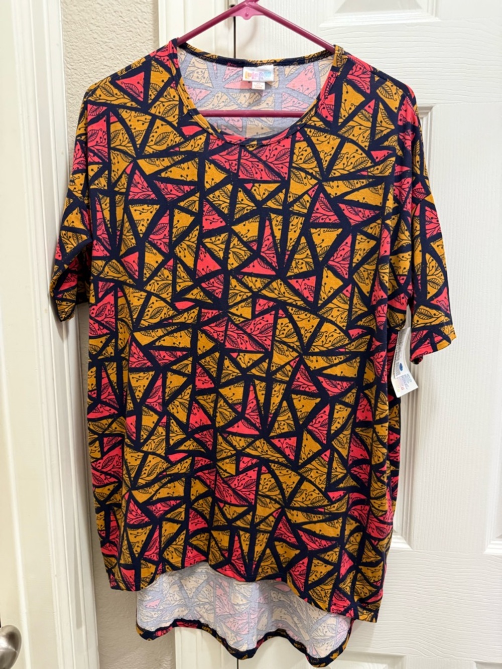 LuLaRoe Short Sleeve Irma Tunic in Black, Pink & Mustard